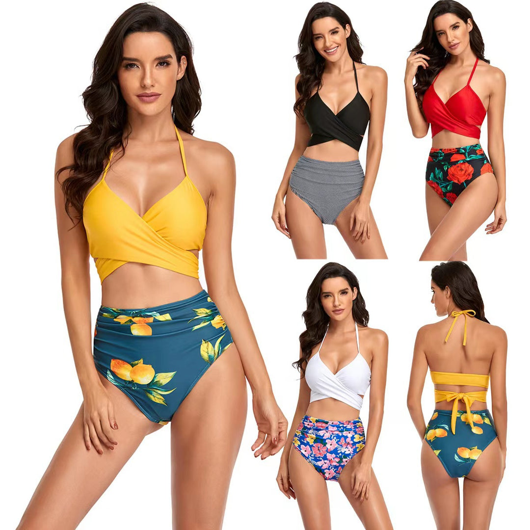 Damen Hochgeschnittener Bikini mit Wickeloberteil und floralen Mustern Echo Archiv