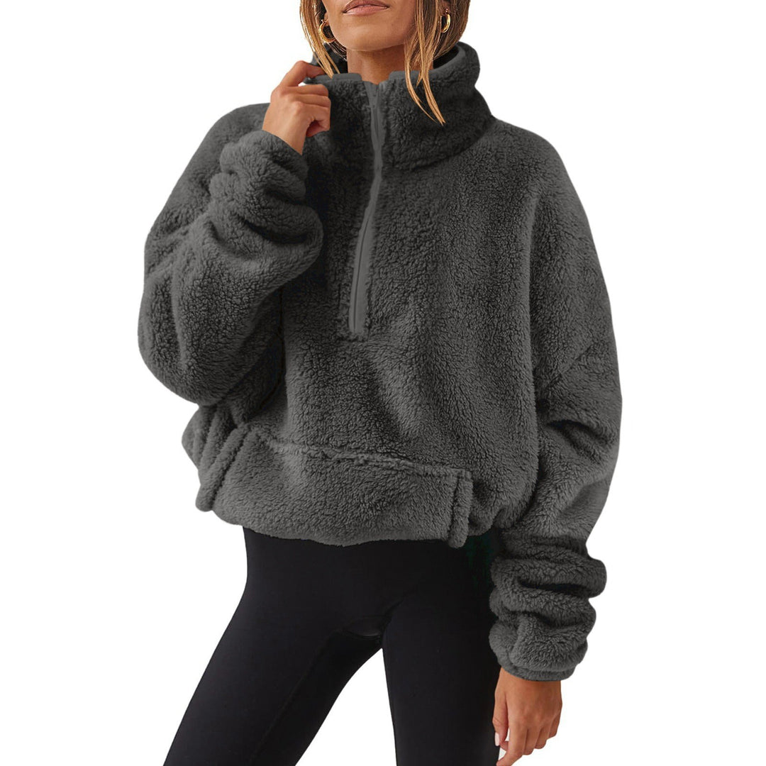 Damen nan Oversize-Halbzip Teddy-Fleecepullover mit Kängurutasche und hohem Stehkragen Echo Archiv