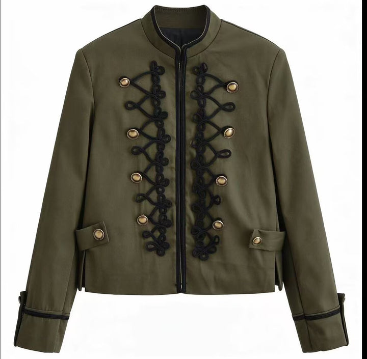 Damen Militärinspirierte Kurzjacke mit Stehkragen, Zierkordeln und Goldknöpfen Echo Archiv
