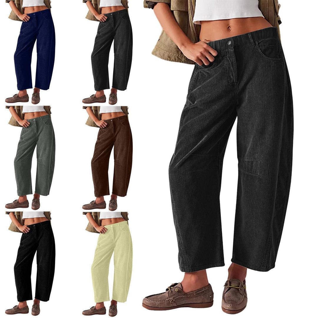 Damen Weite Cordhose mit hoher Taille, Cropped-Bein und Eingriffstaschen Echo Archiv