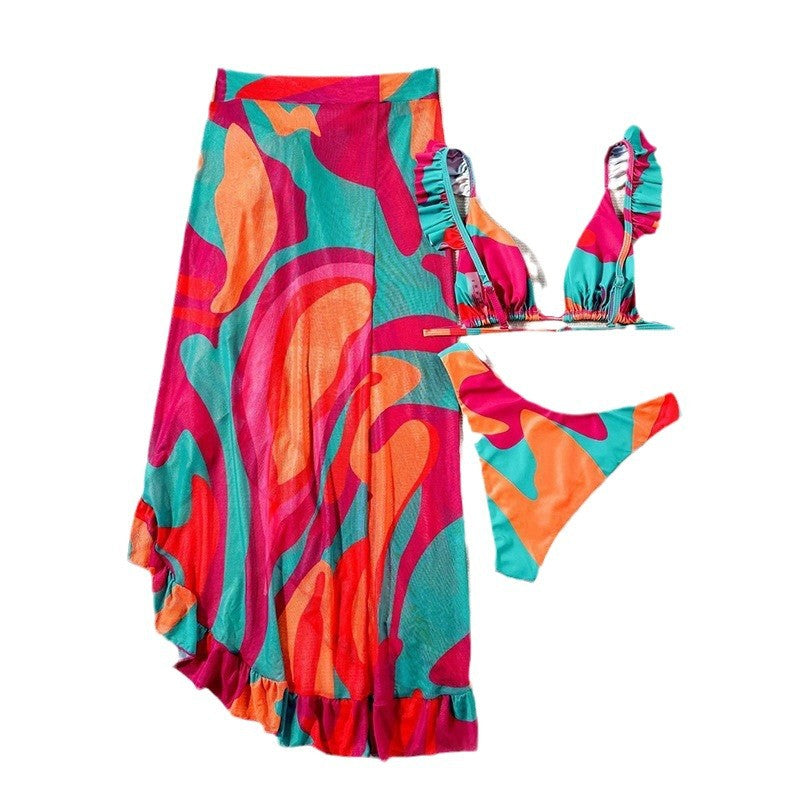 Damen Bikini-Set mit Rüschen und leichtem Strandkleid Echo Archiv