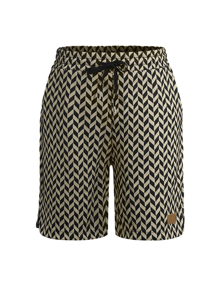 Damen nan Jacquard-Shorts mit elastischem Komfortbund, Tunnelzug und Fischgrätmuster Echo Archiv