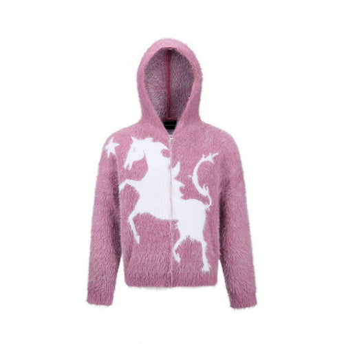 Unisex Flauschiger Kapuzenpullover mit Einhorn-Motiv und durchgehendem Reißverschluss Echo Archiv