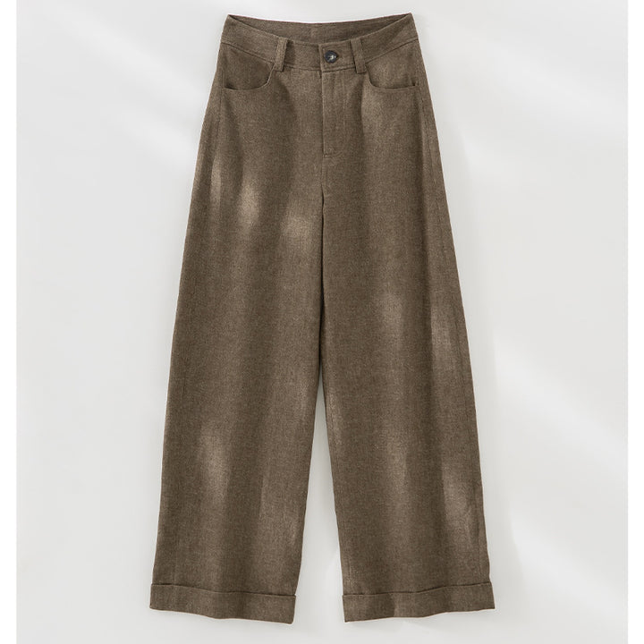 Damen Weite High-Waist-Jeanshose mit Bügelfalte und Umschlagsaum Echoarchiv