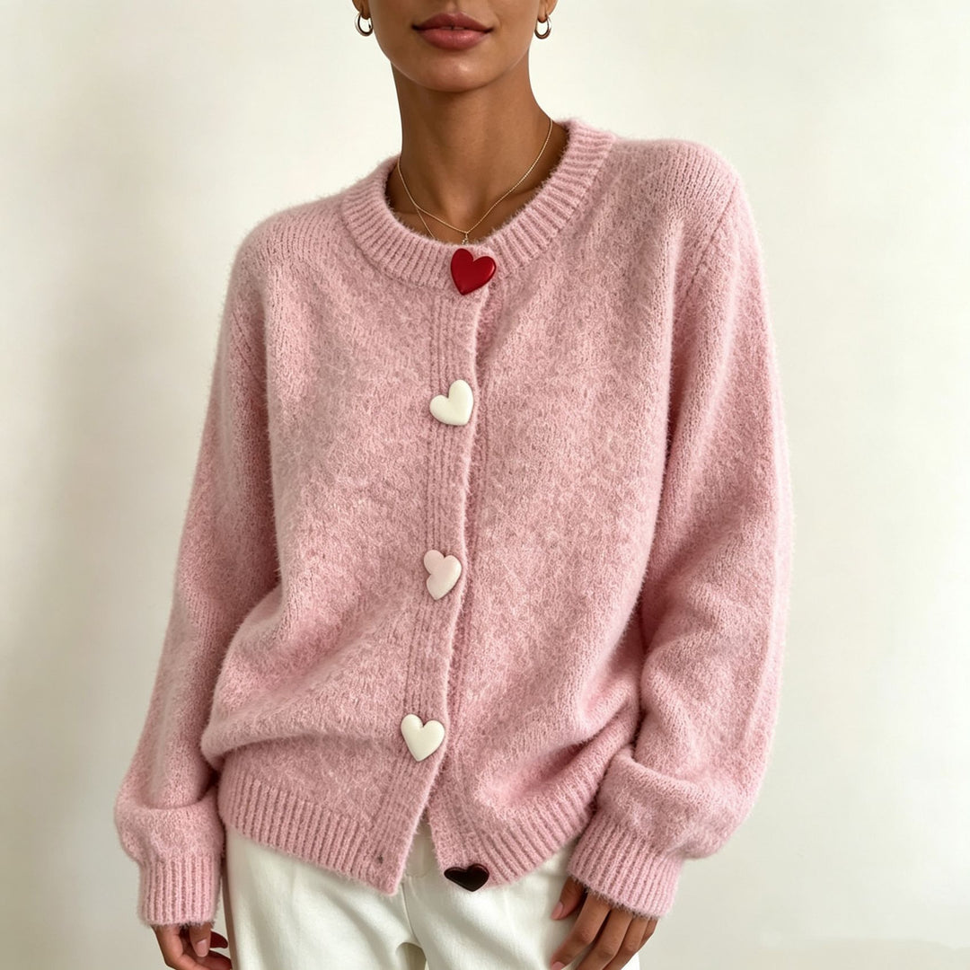 Damen Flauschiger Kurzcardigan mit Herz‑Knopfleiste und Raglanärmeln – Veloura
