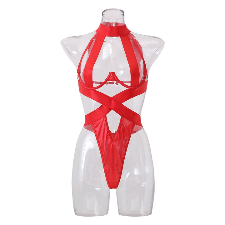 Damen verführerisches Straps-Bodysuit mit raffinierten Schnürdetails und tiefem V-Ausschnitt Echo Archiv
