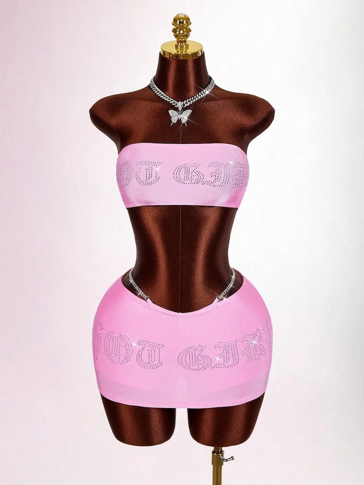 Damen Bandeau Top mit funkelndem Schriftzug Echo Archiv