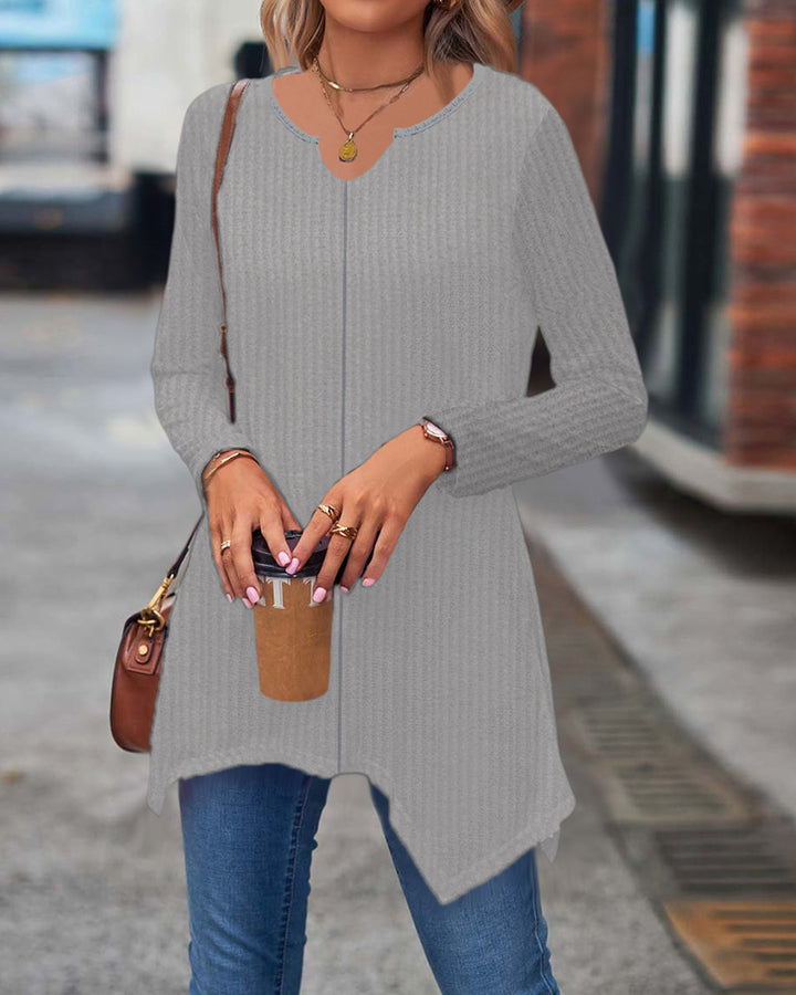 Damen Ripp Longsleeve Tunika mit asymmetrischem Saum Echoarchiv