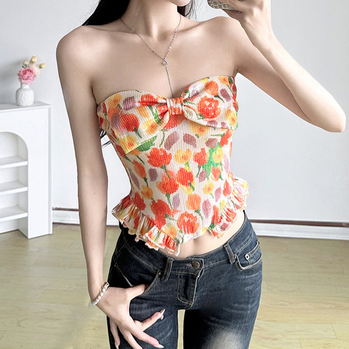 Damen Bustier-Top mit floralem Glitzerdesign und Rüschensaum Echo Archiv