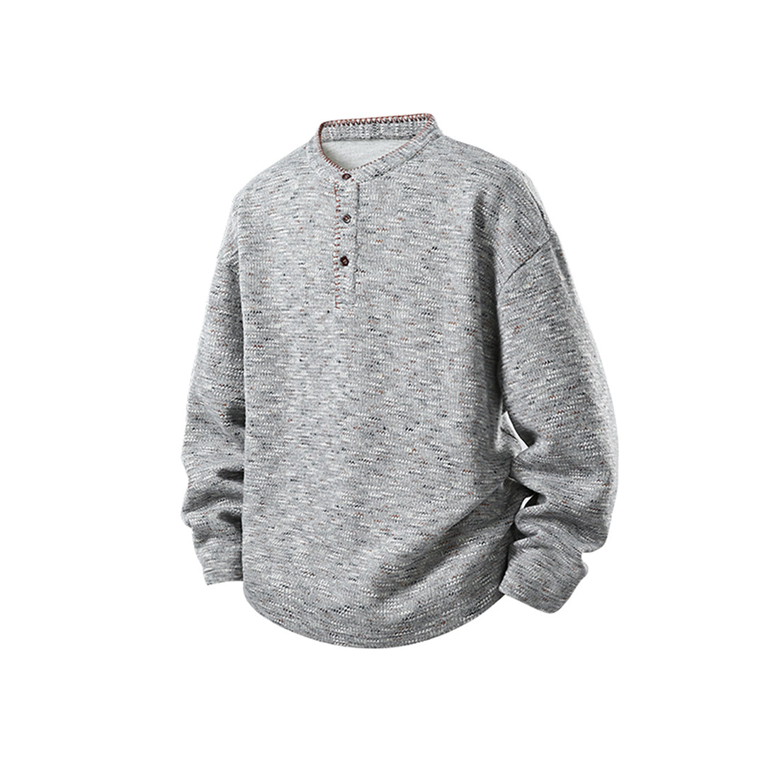 Herren Melierter Strick-Henley-Pullover mit Stehkragen, lockerer Passform und Knopfleiste Echo Archiv