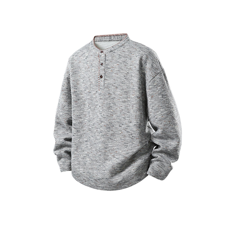Herren Melierter Strick-Henley-Pullover mit Stehkragen, lockerer Passform und Knopfleiste Echo Archiv