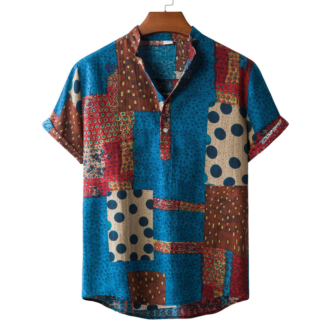 Herren Kurzarmhemd mit einzigartigem Patchwork-Muster und praktischem Knopfverschluss Echoarchiv