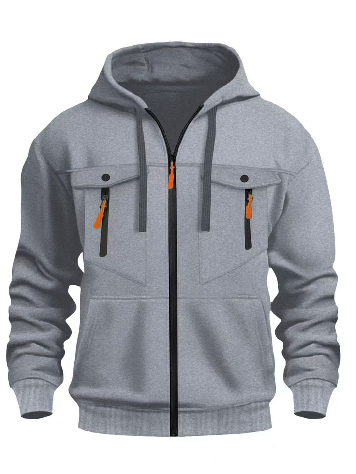 Herren Kapuzen-Sweatjacke mit durchgehendem Reißverschluss, zwei zip-Brusttaschen und ergonomischen Bündchen – Cavarno