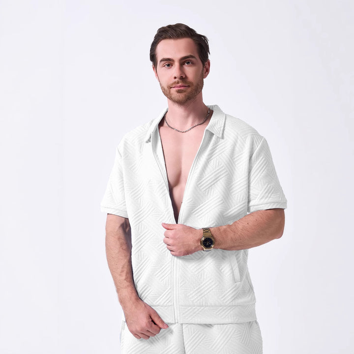 Herren Kurzarm Zipshirt mit strukturiertem Design Echoarchiv