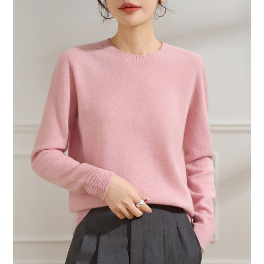 Damen Feiner Rundhals-Pullover aus Kaschmir-Mix mit gerippten Bündchen Echoarchiv