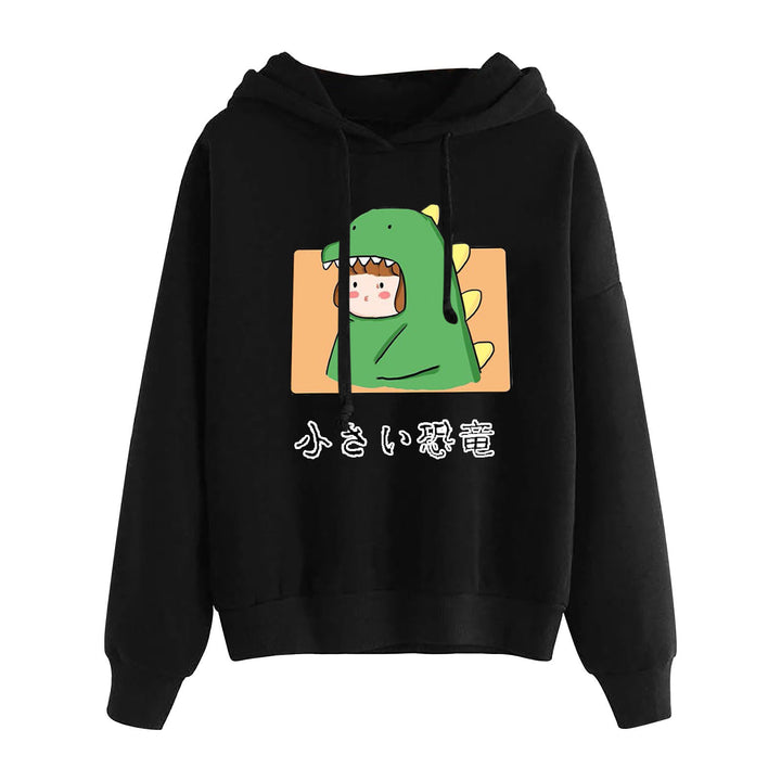 Damen kurz geschnittener Cropped-Kapuzenpullover mit niedlicher Frosch-Illustration und verstellbarer Kapuze – Auréline