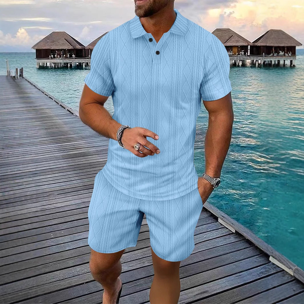 Herren Strukturstrick Polo und Shorts Set Echoarchiv