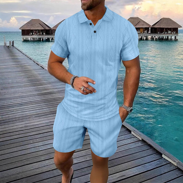 Herren Strukturstrick Polo und Shorts Set Echoarchiv