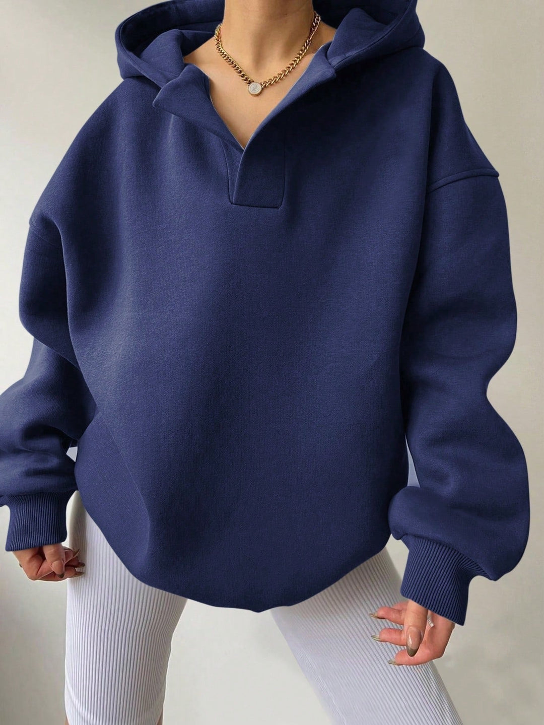 Damen Oversized Kapuzenpullover mit halbem Reißverschluss Echoarchiv