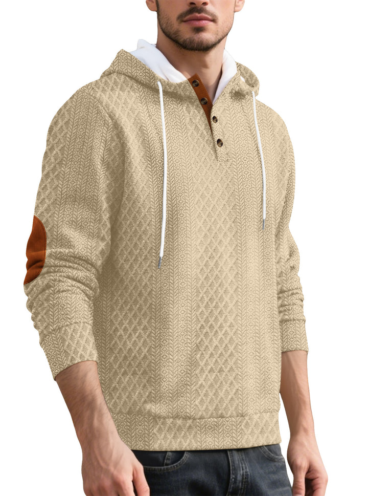 Herren nan Diamond-Struktur Kapuzenpullover mit Kurzknopfleiste, gesteppter Kapuzeninnenkante und Wildleder-Ellbogenpatch Echo Archiv