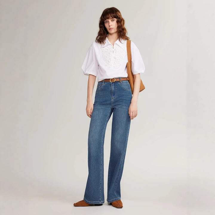 Damen Elegante Bluse mit traumhaftem Stickdesign und Knopfdetails Echo Archiv