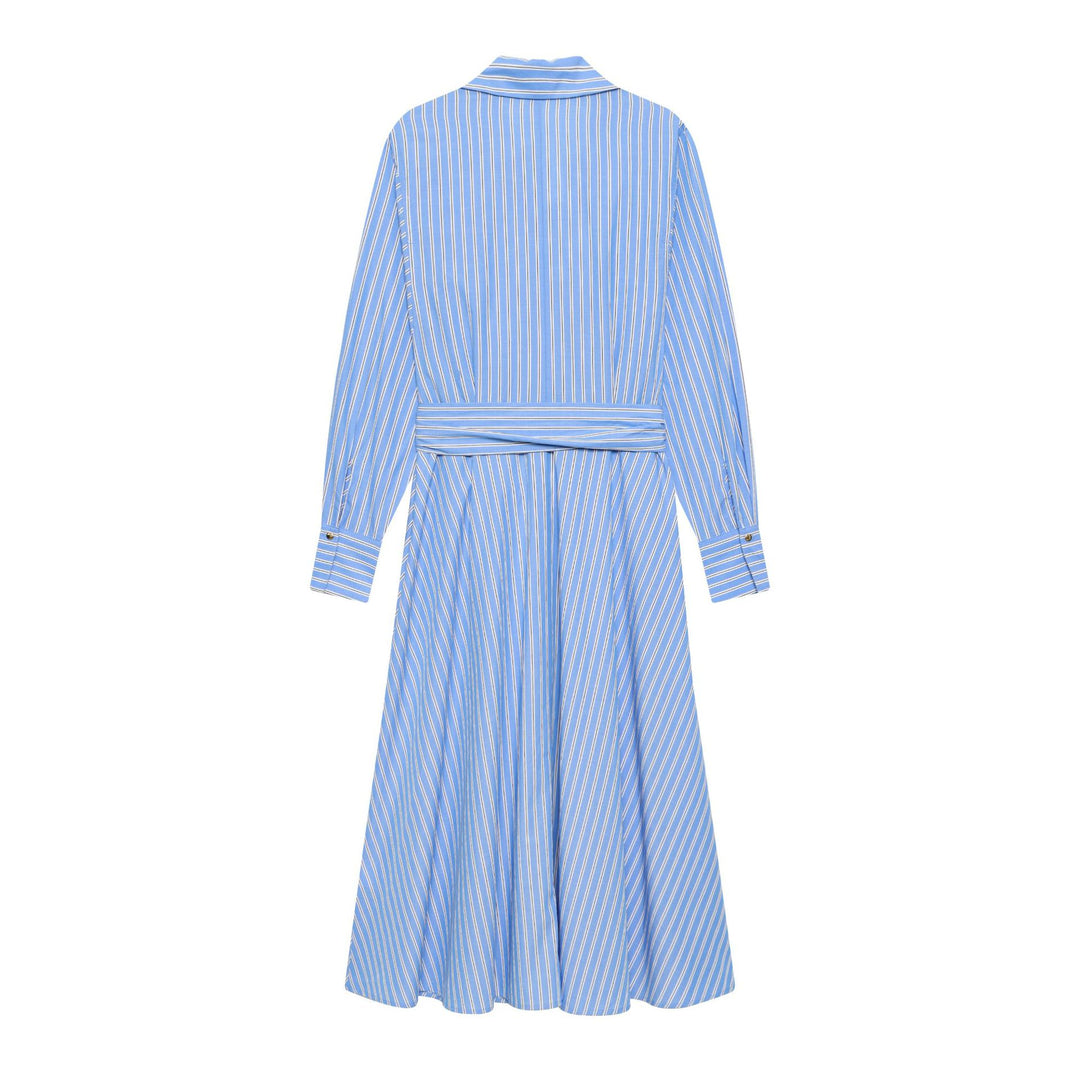 Damen nan gestreiftes Hemdkleid mit Bindegürtel, langen Manschetten und asymmetrischem Zipfelsaum Echo Archiv