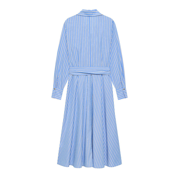 Damen nan gestreiftes Hemdkleid mit Bindegürtel, langen Manschetten und asymmetrischem Zipfelsaum Echo Archiv
