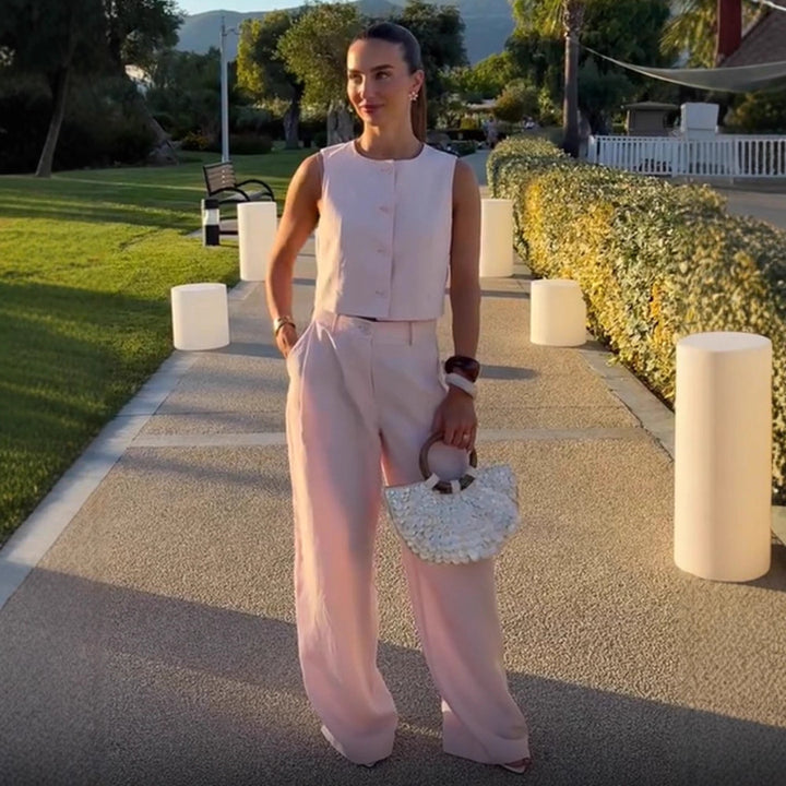 Damen Hochtaillierte weite Sommerhose mit Bügelfalte und Eingrifftaschen Echoarchiv