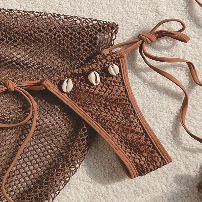 Damen Triangel-Bikini mit Netzdesign und Muschelverzierungen Echo Archiv