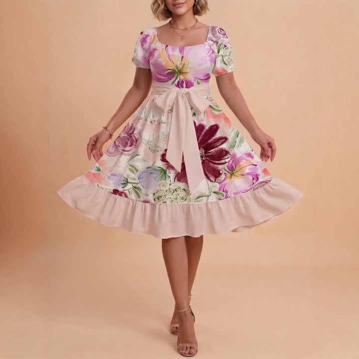 Damen Blumenkleid mit taillierbarem Gürtel und voluminösen Ärmeln Echo Archiv