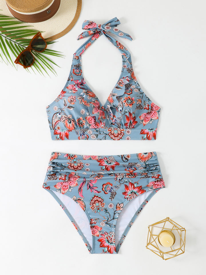 Damen Hoch tailliertes Bikini-Set mit floralem Design Echo Archiv