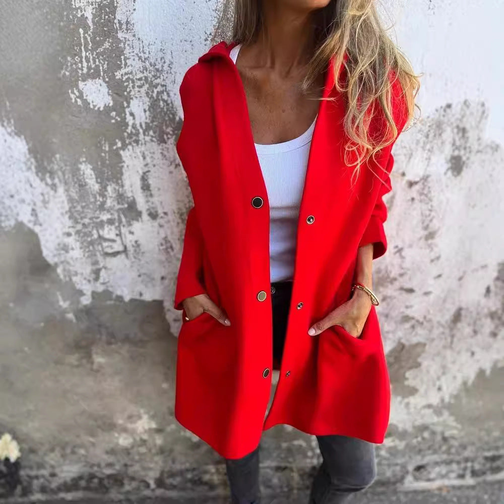 Damen Kapuzen‑Mantel mit Druckknöpfen und Oversize‑Silhouette Echo Archiv