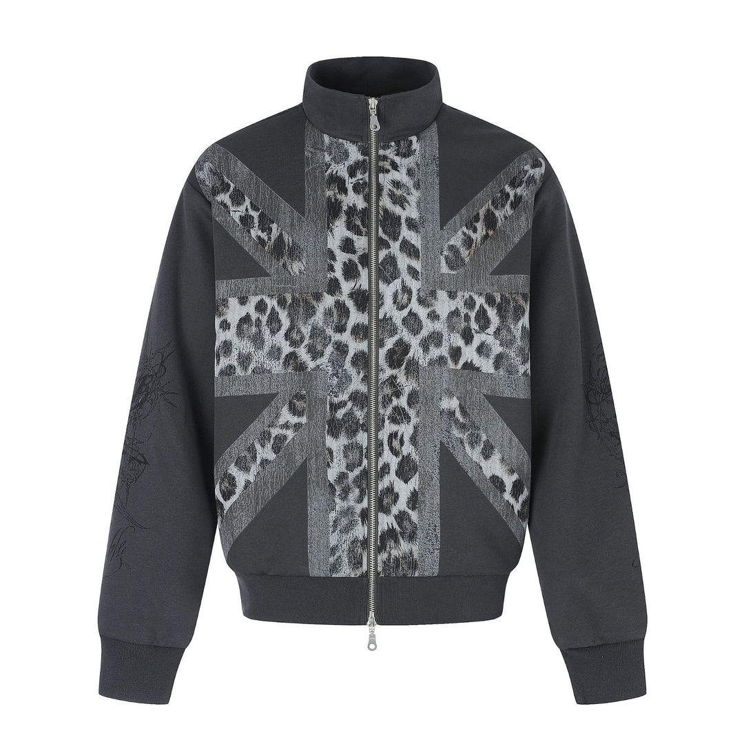 Damen Oversize-Sweatjacke mit Stehkragen und Leoparden-Print Echoarchiv