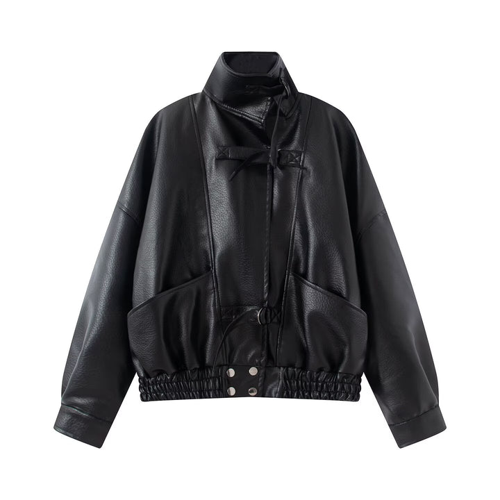 Damen Oversize Lederimitat-Bomberjacke mit elastischem Saum und Taillengürtel Echo Archiv