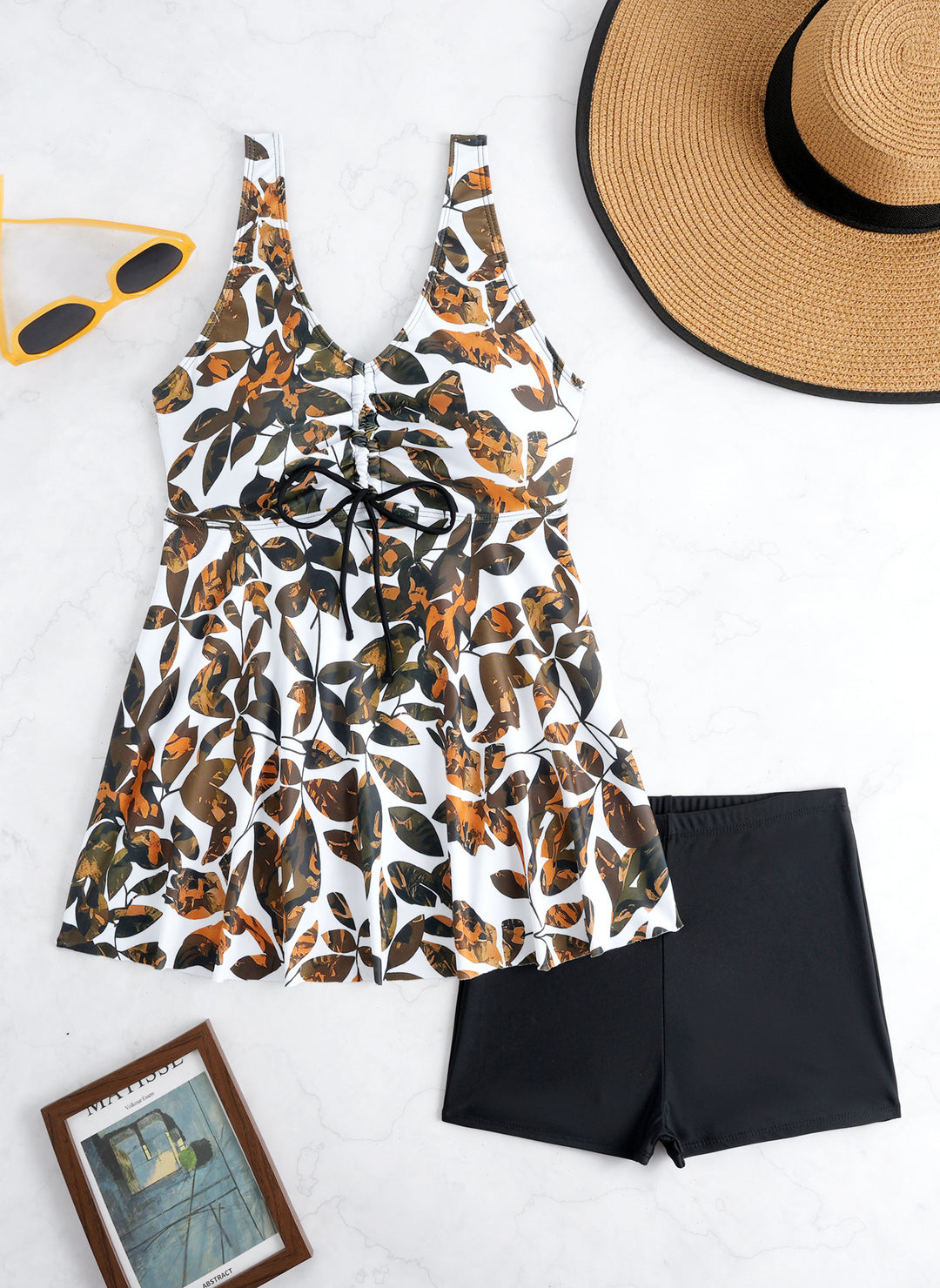 Damen Tankini-Set mit modischem Volant und grafischem Pfauenmuster Echo Archiv