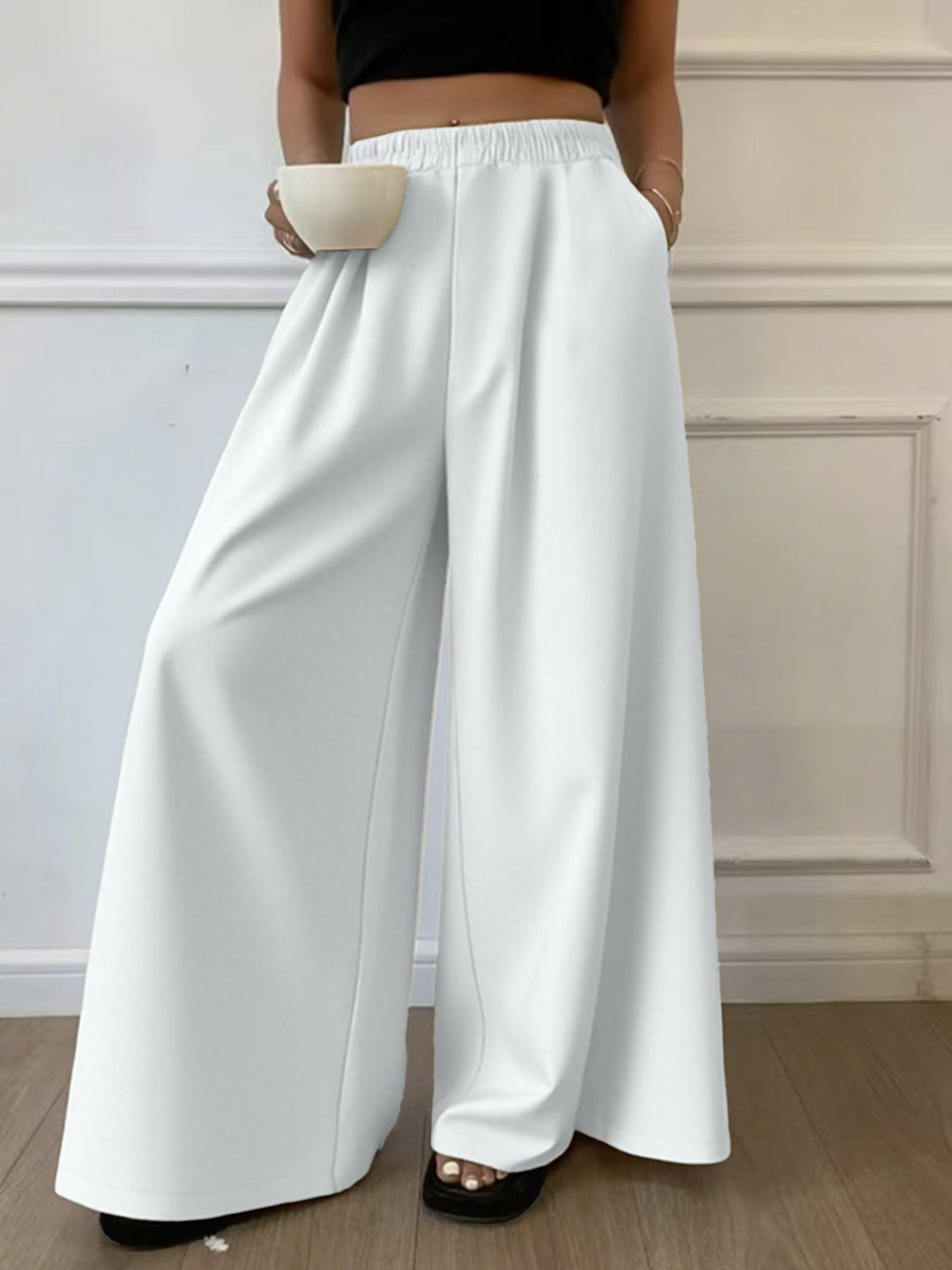 Damen Palazzo‑Hose mit hohem Elastikbund, weitem Bein und Seitentaschen – Avélisse