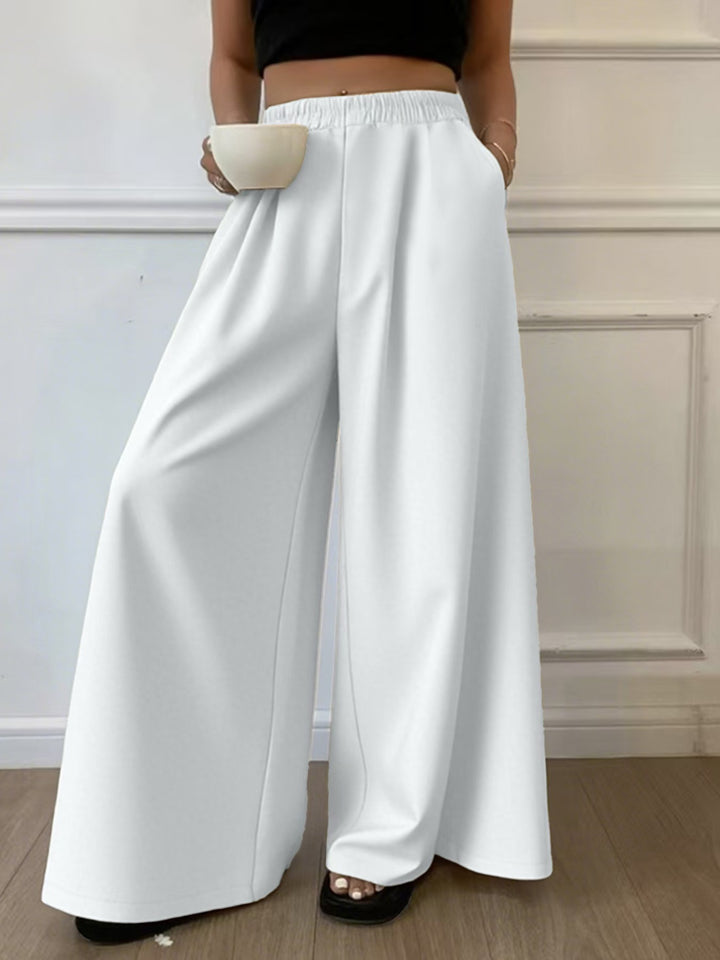Damen Palazzo‑Hose mit hohem Elastikbund, weitem Bein und Seitentaschen – Avélisse