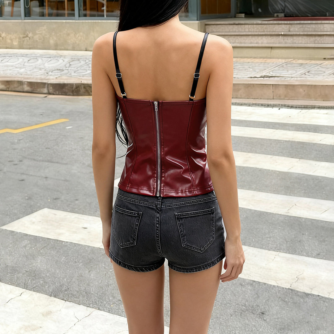 Damen-Crop-Top aus Kunstleder mit raffinierten Trägern Echo Archiv