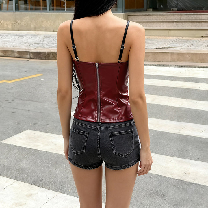 Damen-Crop-Top aus Kunstleder mit raffinierten Trägern Echo Archiv