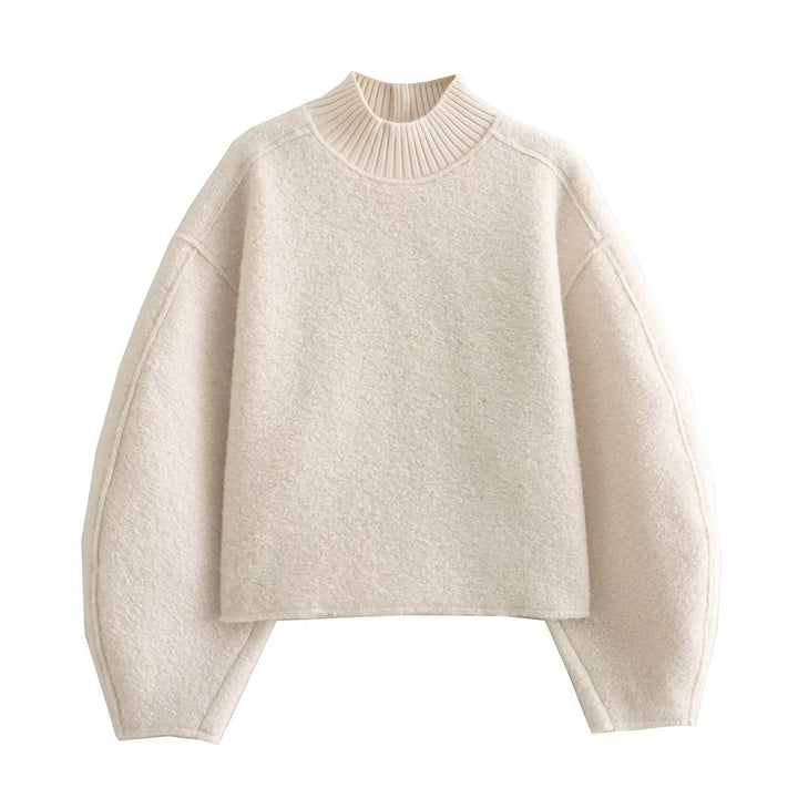 Damen Oversize Cropped Pullover mit Stehkragen und Ballonärmeln Echo Archiv