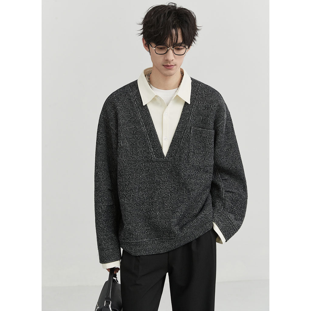 Herren Oversized V-Ausschnitt Pullover mit innovativem Strukturdesign Echoarchiv