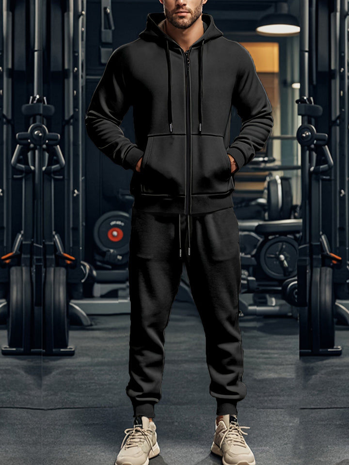 Herren sportliches Hoodie- und Jogginghose-Set mit durchgehendem Reißverschluss und elastischem Bund Echoarchiv