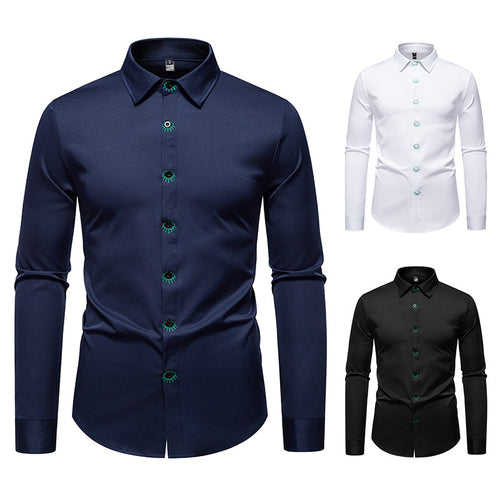 Herren elegantes Langarmhemd mit kreativen Stickdetails Echoarchiv