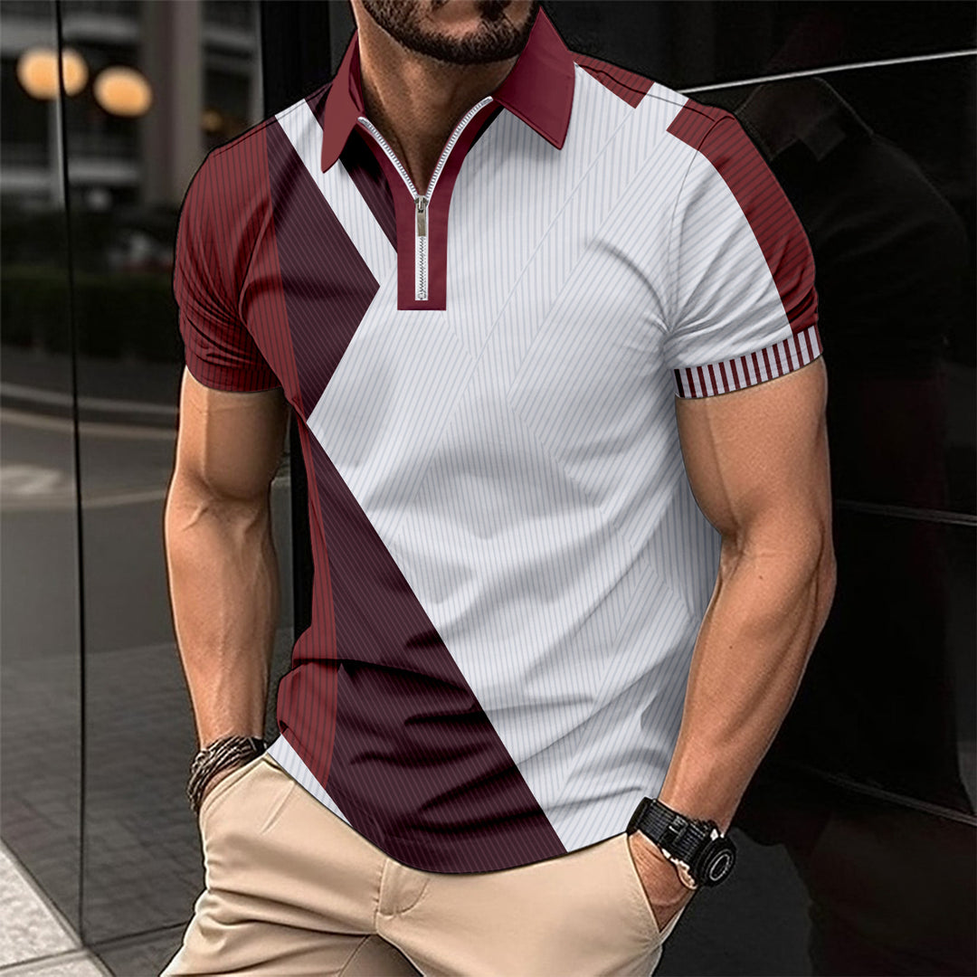 Herren Kurzarm Poloshirt mit modernem Grafikdesign und sportlichem Reißverschluss Echoarchiv