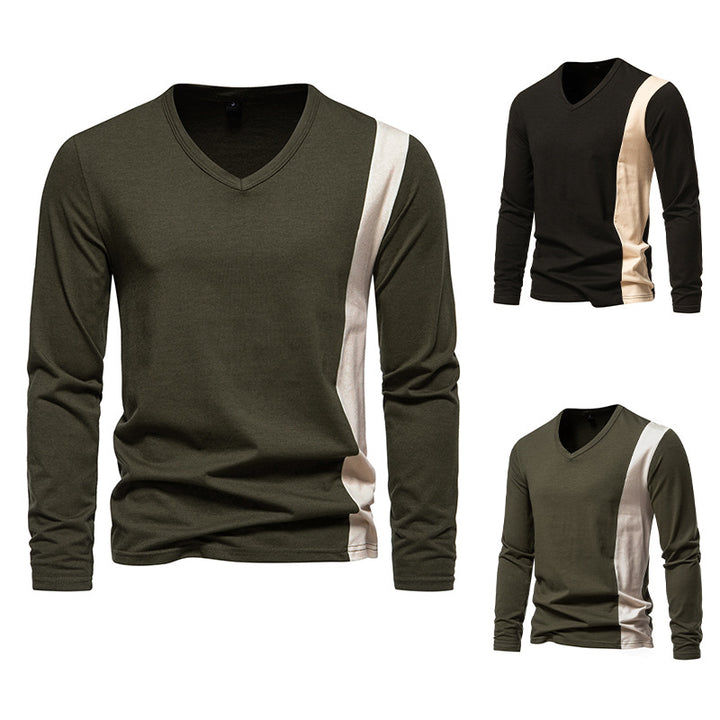 Herren Langarmshirt mit modernem V-Ausschnitt und kontrastierendem Design Echoarchiv