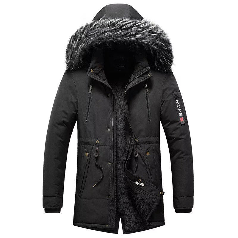 Herren Winterparka mit Kunstfellkapuze, gefütterter Thermo-Mantel mit Kordelzug Echoarchiv