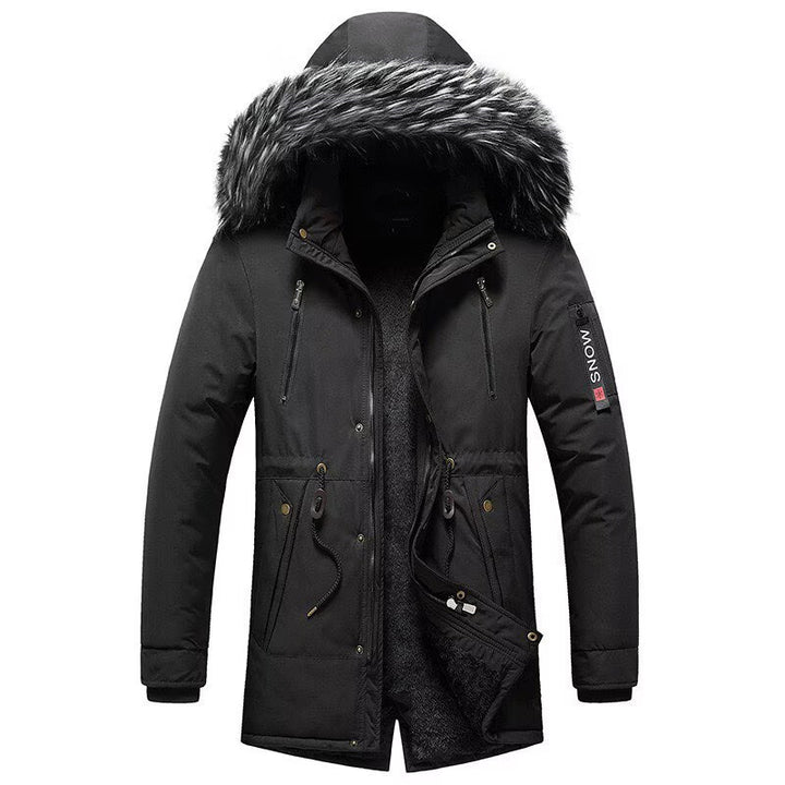 Herren Winterparka mit Kunstfellkapuze, gefütterter Thermo-Mantel mit Kordelzug Echoarchiv