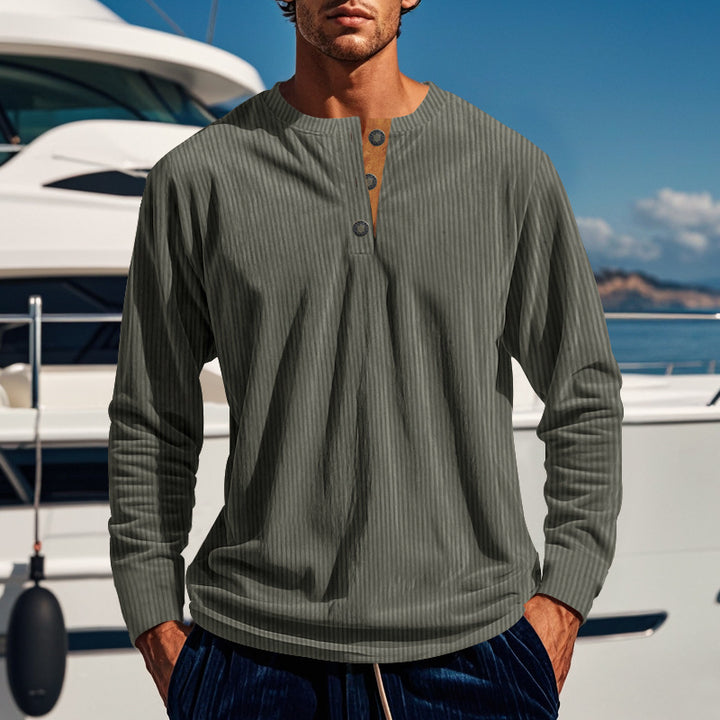 Herren Langarmshirt mit Knopfleiste und Rippstruktur Echoarchiv