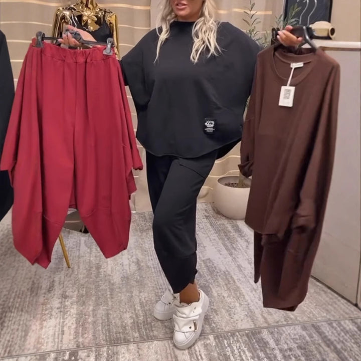Damen nan Lounge-Ensemble aus Oversize-Cape-Sweatshirt und konischer Jogpant Echo Archiv