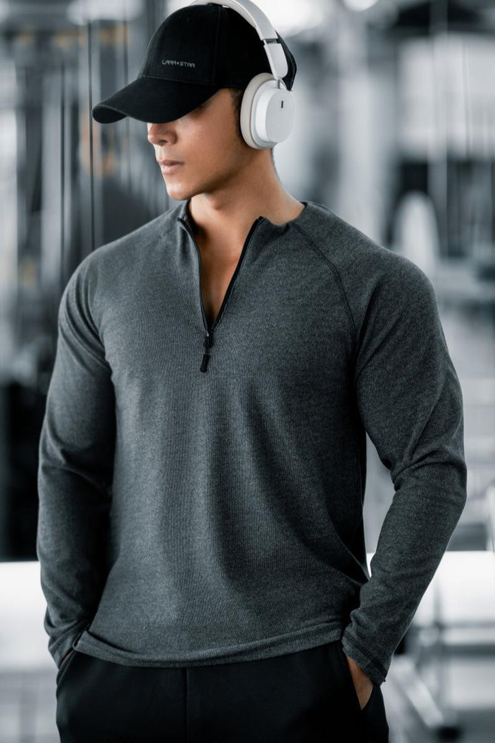 Herren Langarm Workout Shirt mit innovativem Reißverschluss Echoarchiv